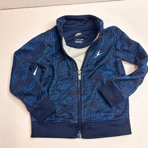 Nike Toddler Boys Navy Blue All Over Logo Print Full Zip Track Jacket 2T Spring